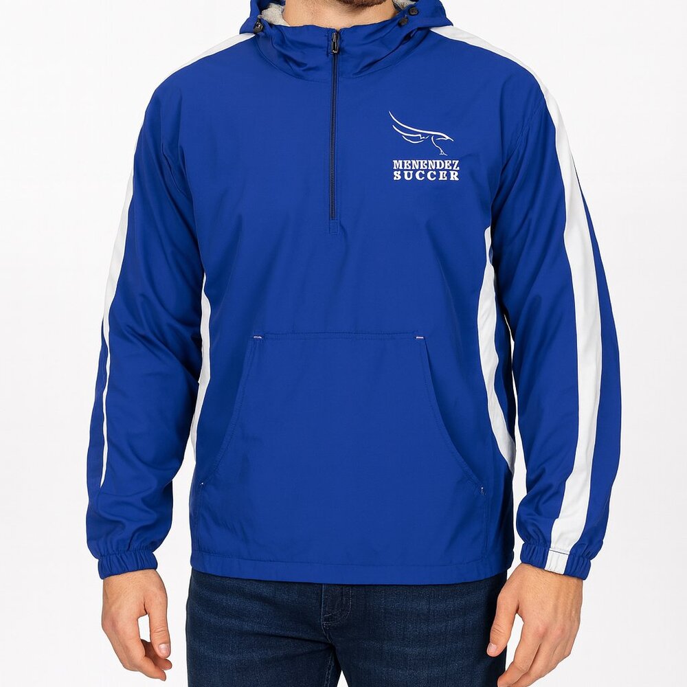 Sport Tek Menendez Soccer Jacket  L Blue White‎ Hooded Half Zip Windbreaker